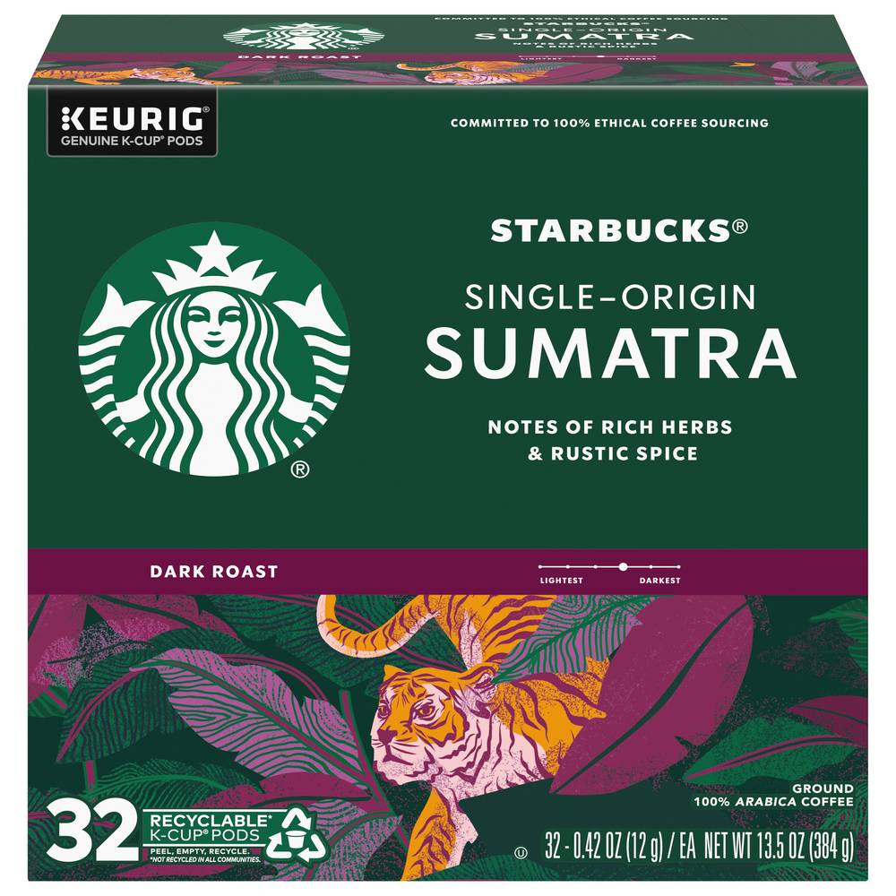 Starbucks Sumatra K-Cup Pods Dark Roast Ground Coffee (13.5 oz)