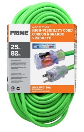 Prime Wire & Cable Neon Flex Extension Cord, M, Neon Green