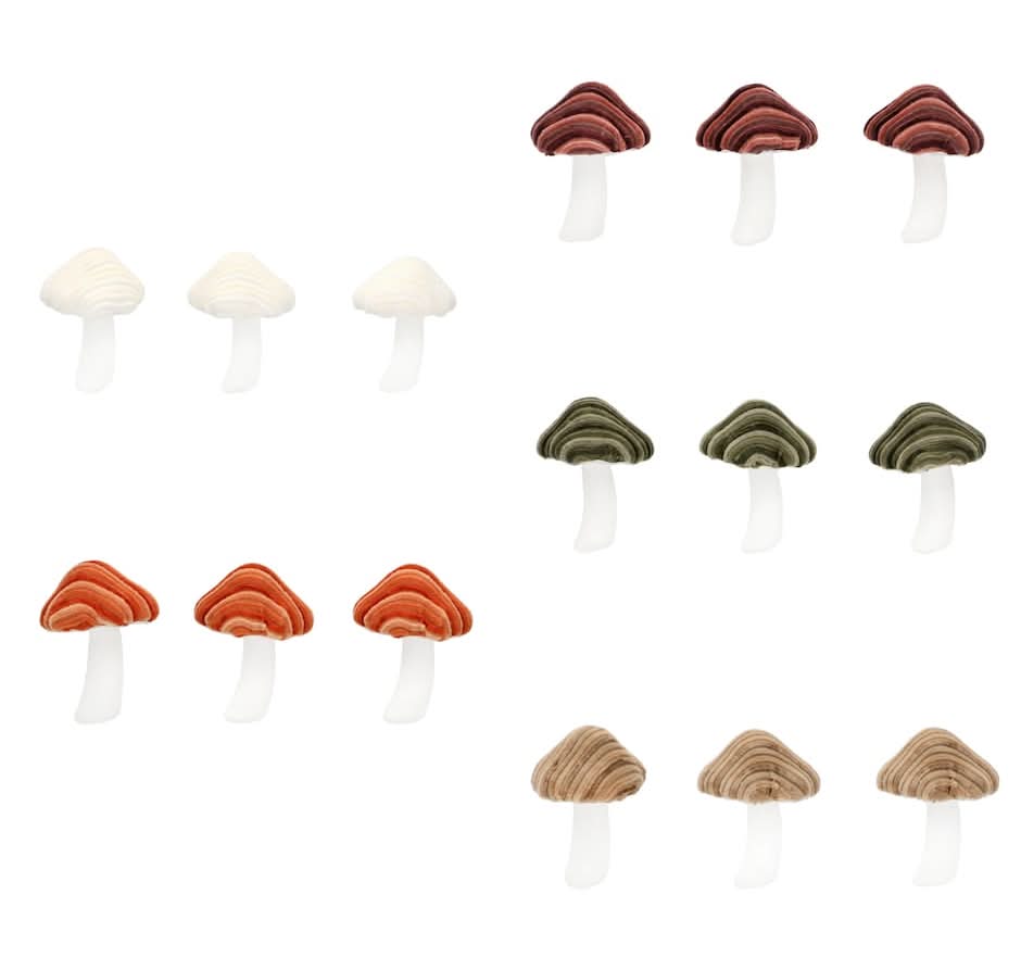 Seasonal Collection Harvest-themed Mushroom Decor, Assorted Colors, 3-pc Pack.