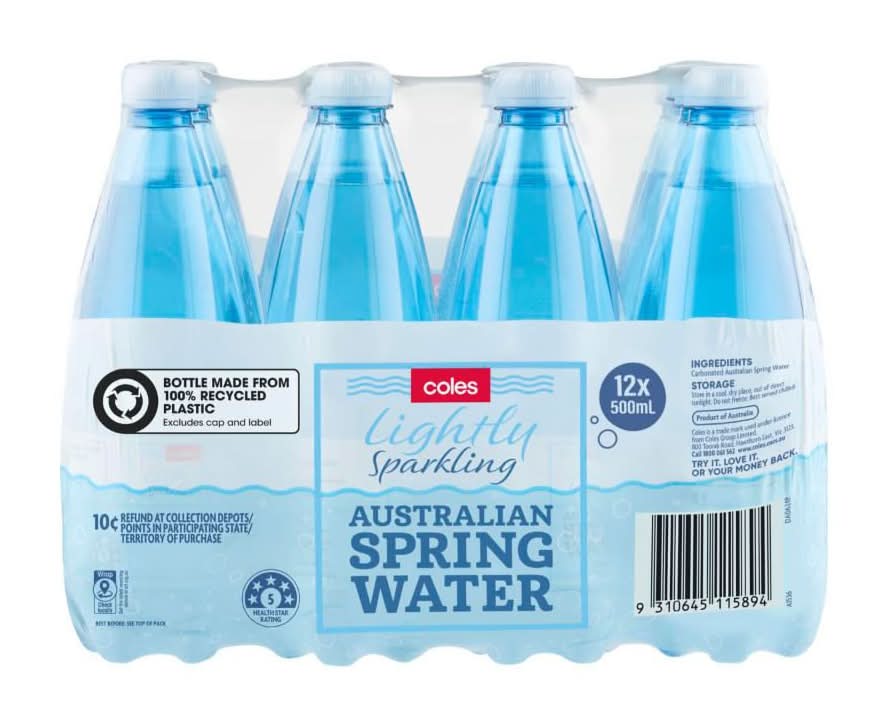 Coles Lightly Sparkling Australian Spring Water (12 x 500mL)