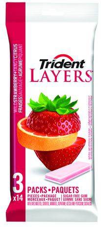 Trident gomme layers  de trident - fraise sauvage et agrume piquant (pad. de 3) - layers wild strawberry & tangy citrus gum (3 units)