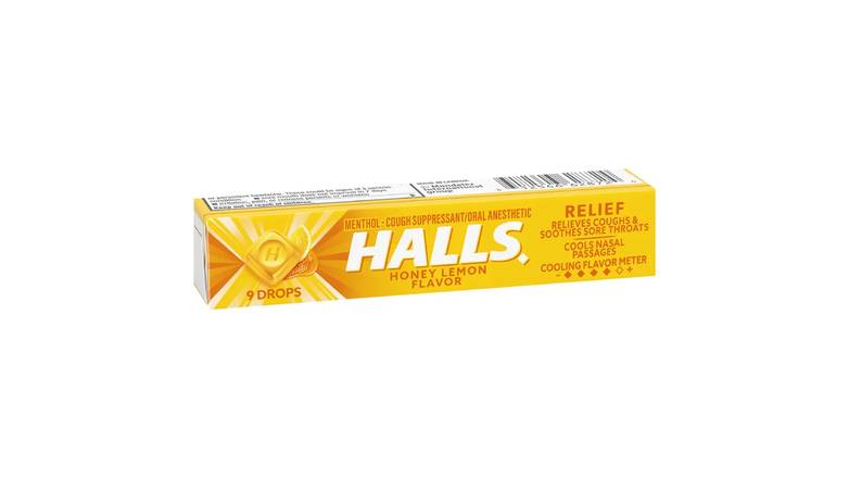 HALLS, Honey Lemon Cough Drops, 9 Pcs