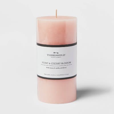 Threshold Peony & Cherry Blossom Cozy Pillar Candle, Pink
