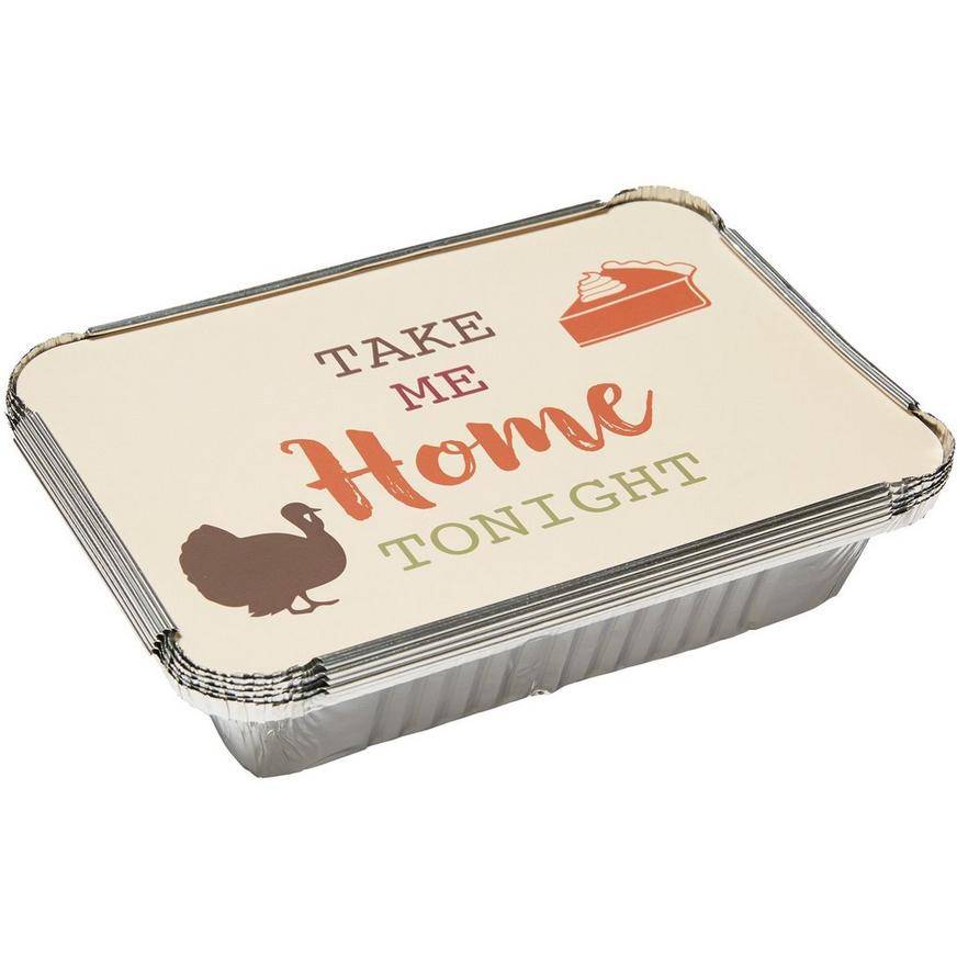 Thanksgiving Aluminum To-Go Containers with Board Lids, 5in x 7.5in, 6ct