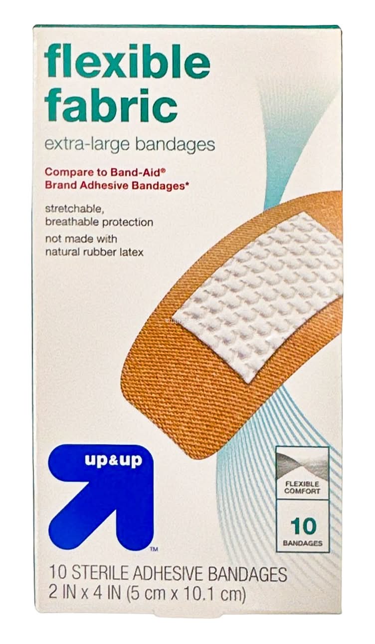 up&up Extra Large Flexible Fabric Bandages, 2 in * 4 in (10 ct)