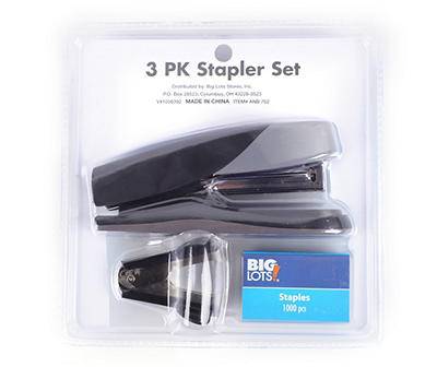 Black & Gray 3-Piece Stapler Set