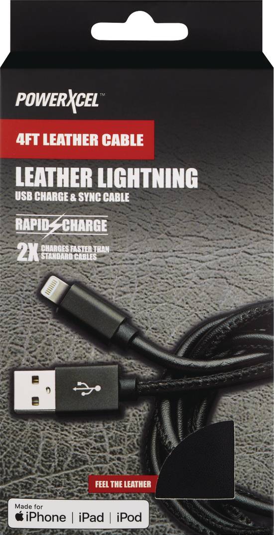 PowerXcel Lightning Leather Cable - Black Color