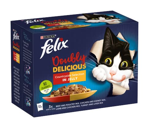 Purina Felix Beef & Poultry-Chicken & Kidney-Lamb & Chicken-Turkey & Liver, Doubly Delicious Countryside Selection in Jelly Wet Cat Food (12 x 85g)