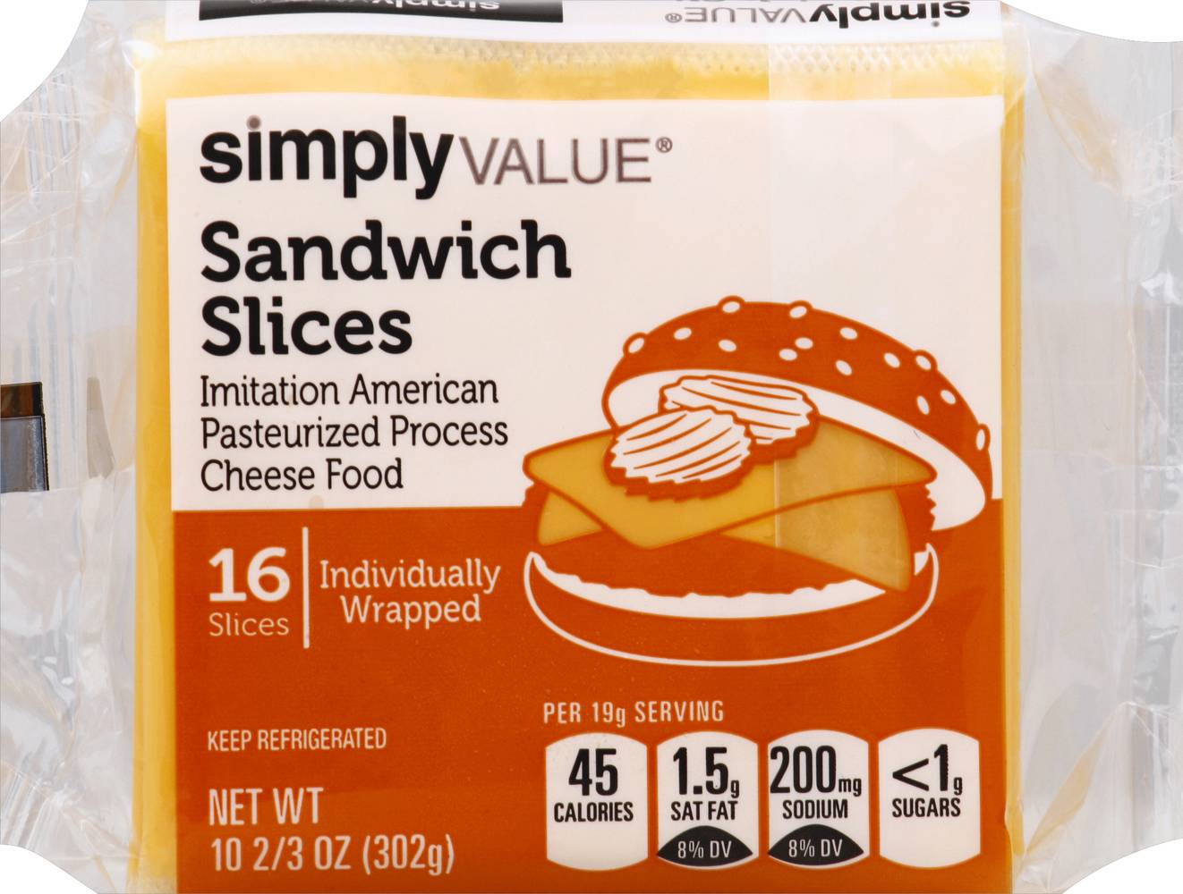 Simply Value Sandwich Slices Imitation American Cheese (16 x 0.67 oz)