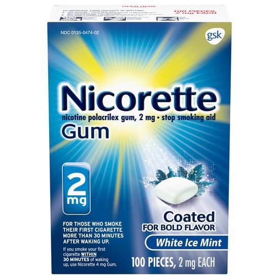 Nicorette Nicotine Gum Stop Smoking Aid - White Ice Mint, 2mg, 100 ct