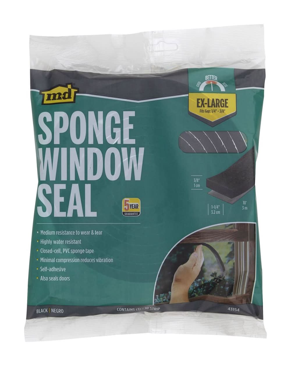 M-D Building Products Black Sponge Rubber Weather Stripping Tape For Windows 120 In. L X 0.38 In.