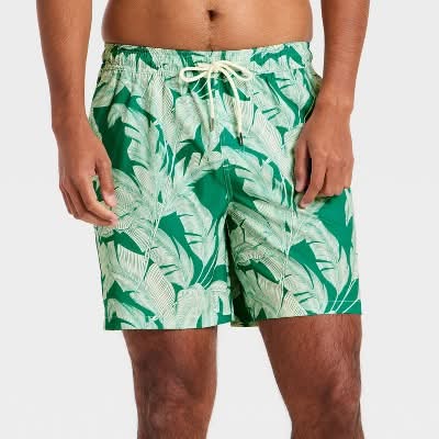 Men's 7'' Swim Trunks with Boxer Brief Liner - Goodfellow & Co.™ Green Leaf M