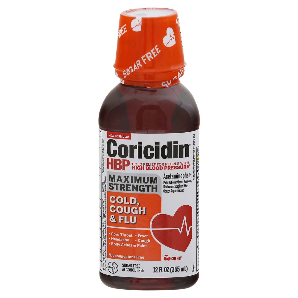 Coricidin Hbp Maximum Strength Cherry Cold, Cough & Flu (12 fl oz)