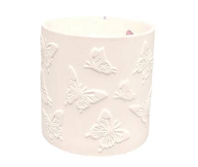 Rose Petal Macaroon Embossed Butterfly Ceramic Candle, 10 Oz.
