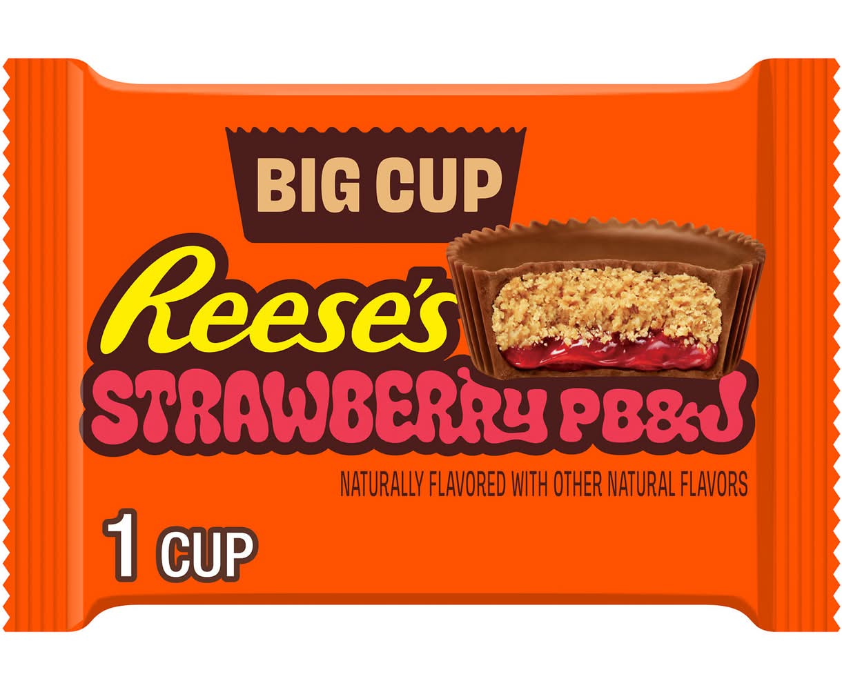 Reese's Big Cup Pb & J Milk Chocolate Peanut Butter Cup Candy, Strawberry (1.4 oz)