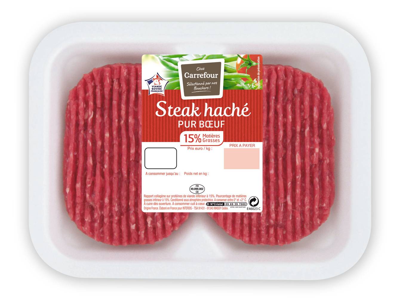 Carrefour - Steaks hachés pur bœuf (2 ct) (250g)