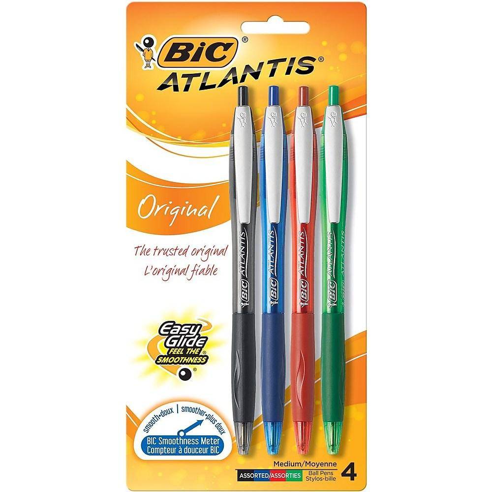 BiC Atlantis Original Ballpoint Pens, Retractable, 1.2mm, Assorted, 4/pack