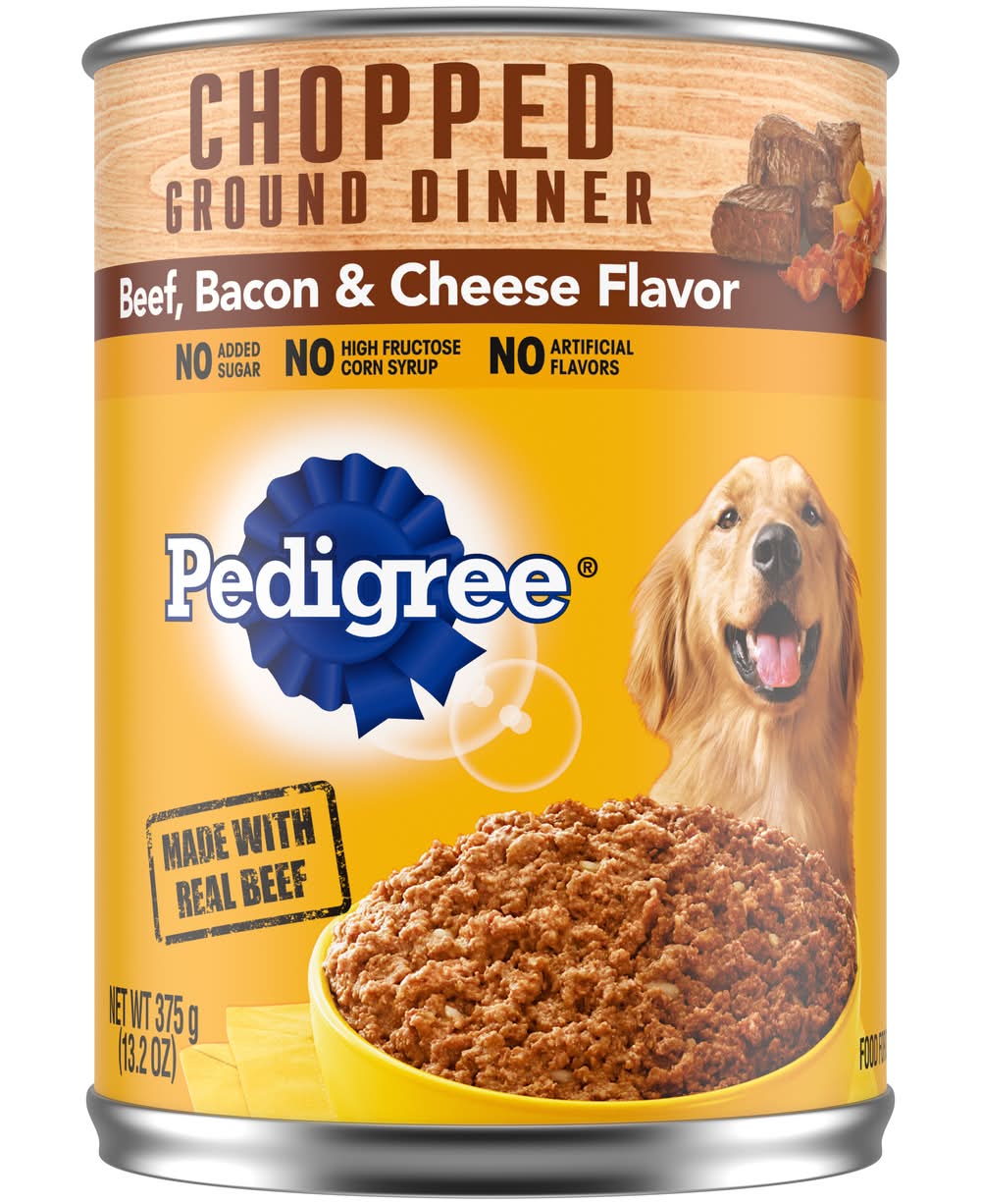 Pedigree Chopped Ground Dinner Dog Food, Beef-Bacon-Cheese (13.2 oz)