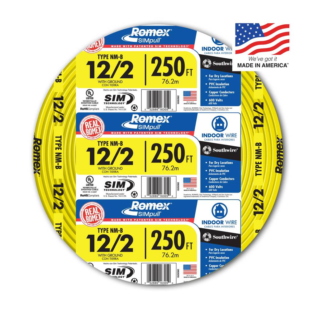 Southwire 250-ft 12/2 Romex SIMpull Solid Indoor CU NM-B W/G Individual Pack (By-the-roll) | 28828269