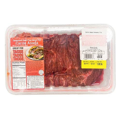 Seasoned Beef Flap Meat for Carne Asada (approx 2.0 lbs)