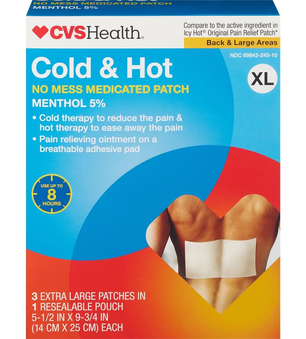 CVS Health Extra Strength Cold & Hot Menthol Medicated Patches, Size XL, 14 cm x 25 cm (3 ct)