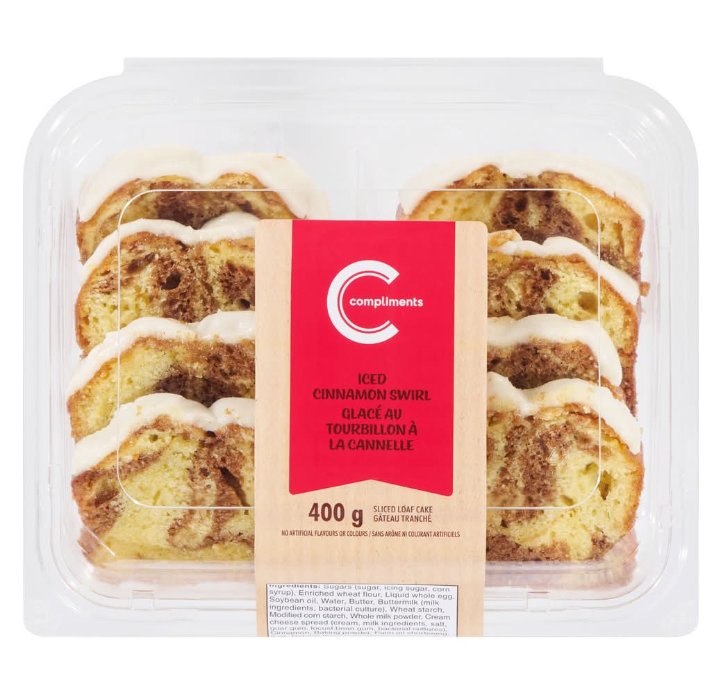 Compliments Sliced Loaf Cake, Iced Cinnamon Swirl (400 g, 8 ct)