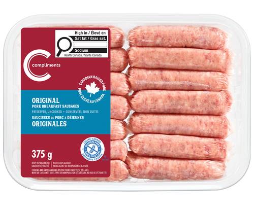 Compliments Saucisse De Porc À Déjeuner Originales 375 G / Compliments Frozen Pork Breakfast Sausage Original 375 g
