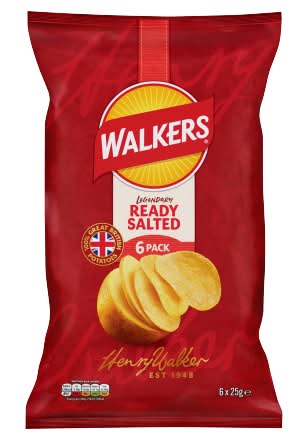 Walkers Ready Salted, Potato Crisps (6 x 25g)