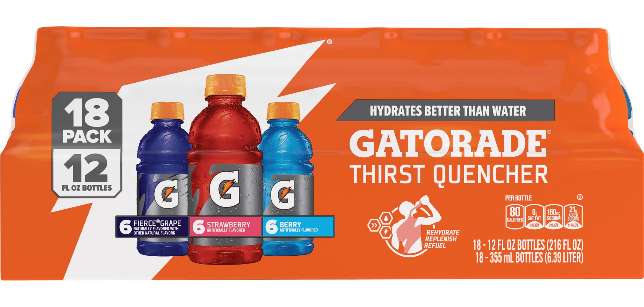 Gatorade Thirst Quencher Sports Drink Variety pack, Fierce Grape-Strawberry-Berry (18 x 12 fl oz)