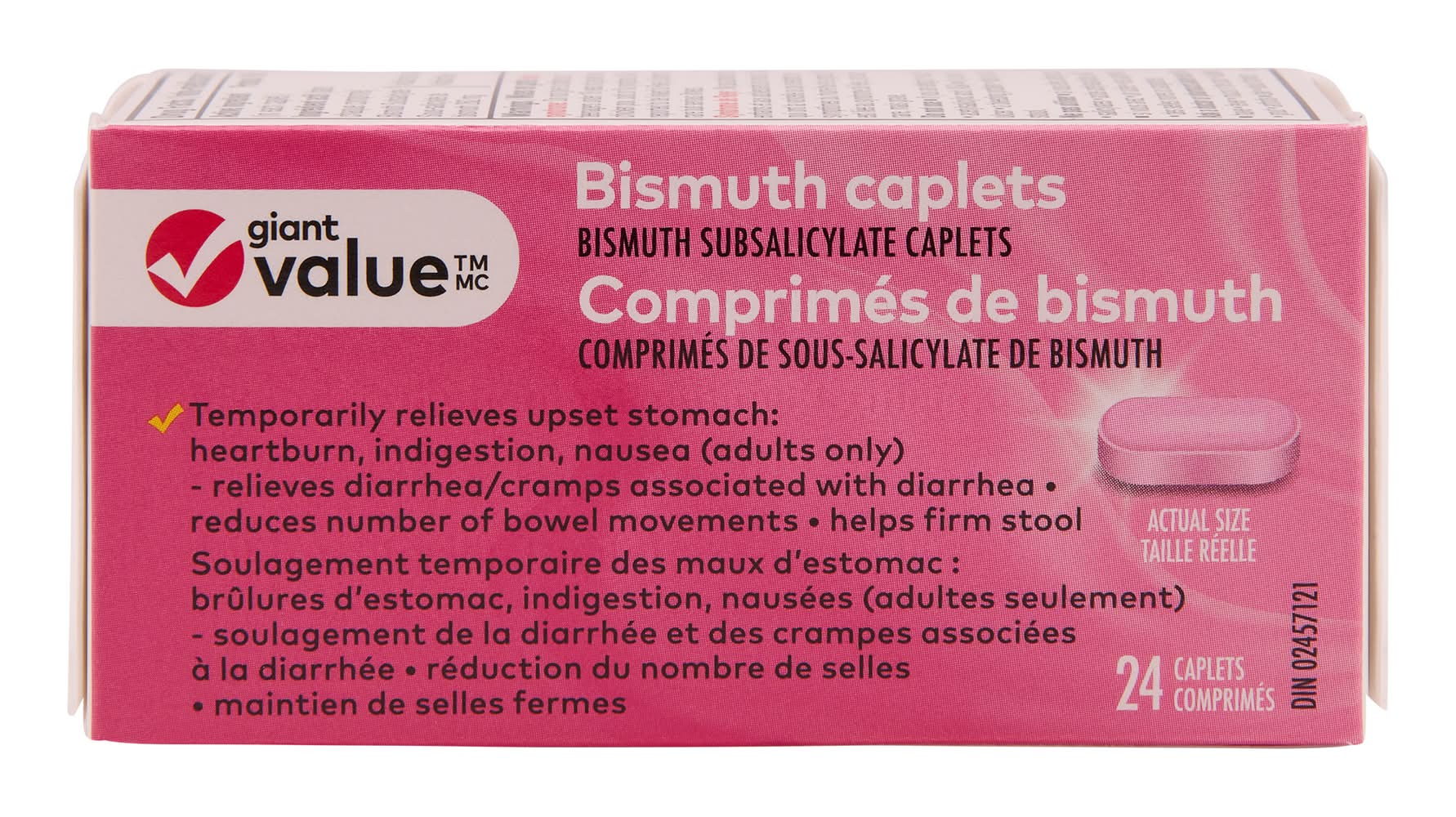 Giant Value Bismuth Caplets To Relieves Stomach Upset (24 ct)