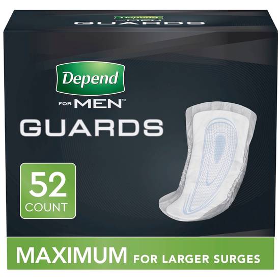 Depend Incontinence Guards for Men, Maximum Absorbency, 52 CT