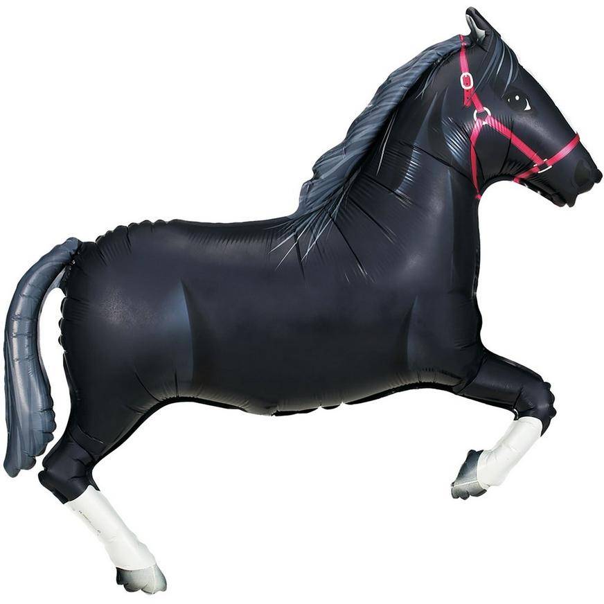 Uninflated Derby Day Black Horse Foil Balloon, 43in x 29in