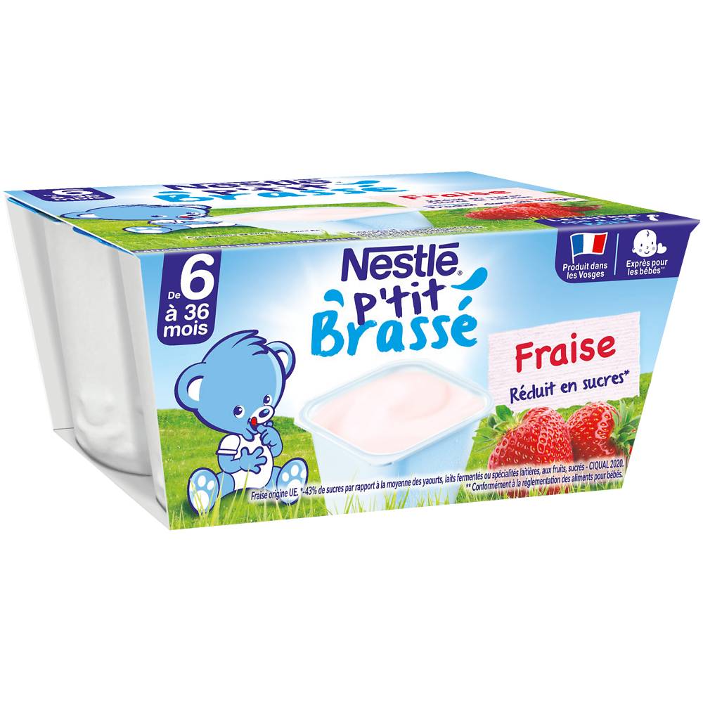 Desserts lactés P'TIT BRASSE Fraise 6M+ NESTLE - 4x100g