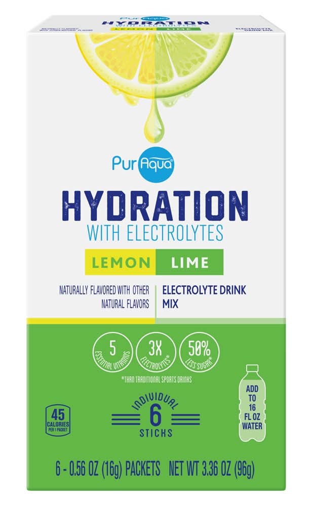 PurAqua Lemon Lime Hydration Drink Mix Sticks
