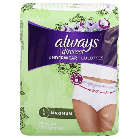 Always Discreet Size L Maximum Lightly Scented Underwear For Women (17 ct)