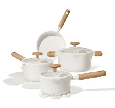 Carote Ceramic Nonstick Cookware Set, Cream White (11 ct)