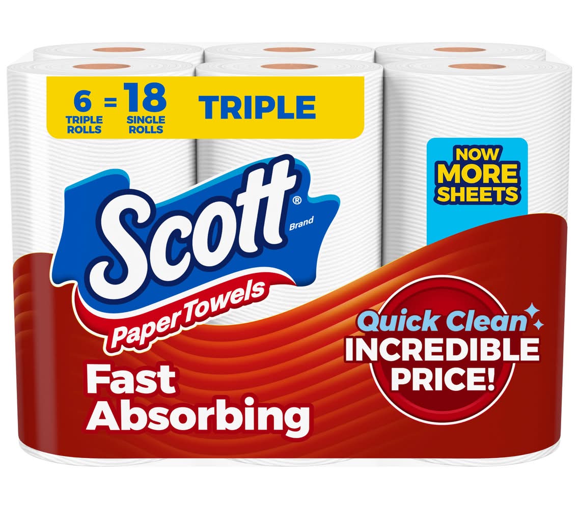 Scott Fast Absorbing Paper Towels, 11x5.9 in, White (6 ct)