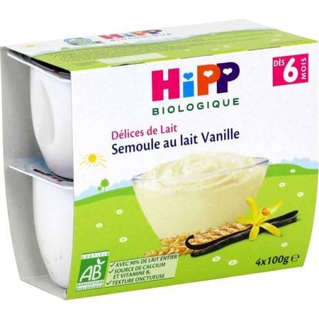 Dessert bébé dès 6 mois Semoule au lait entier Bio HIPP BIOLOGIQUE - Les 4 pots de 100 g