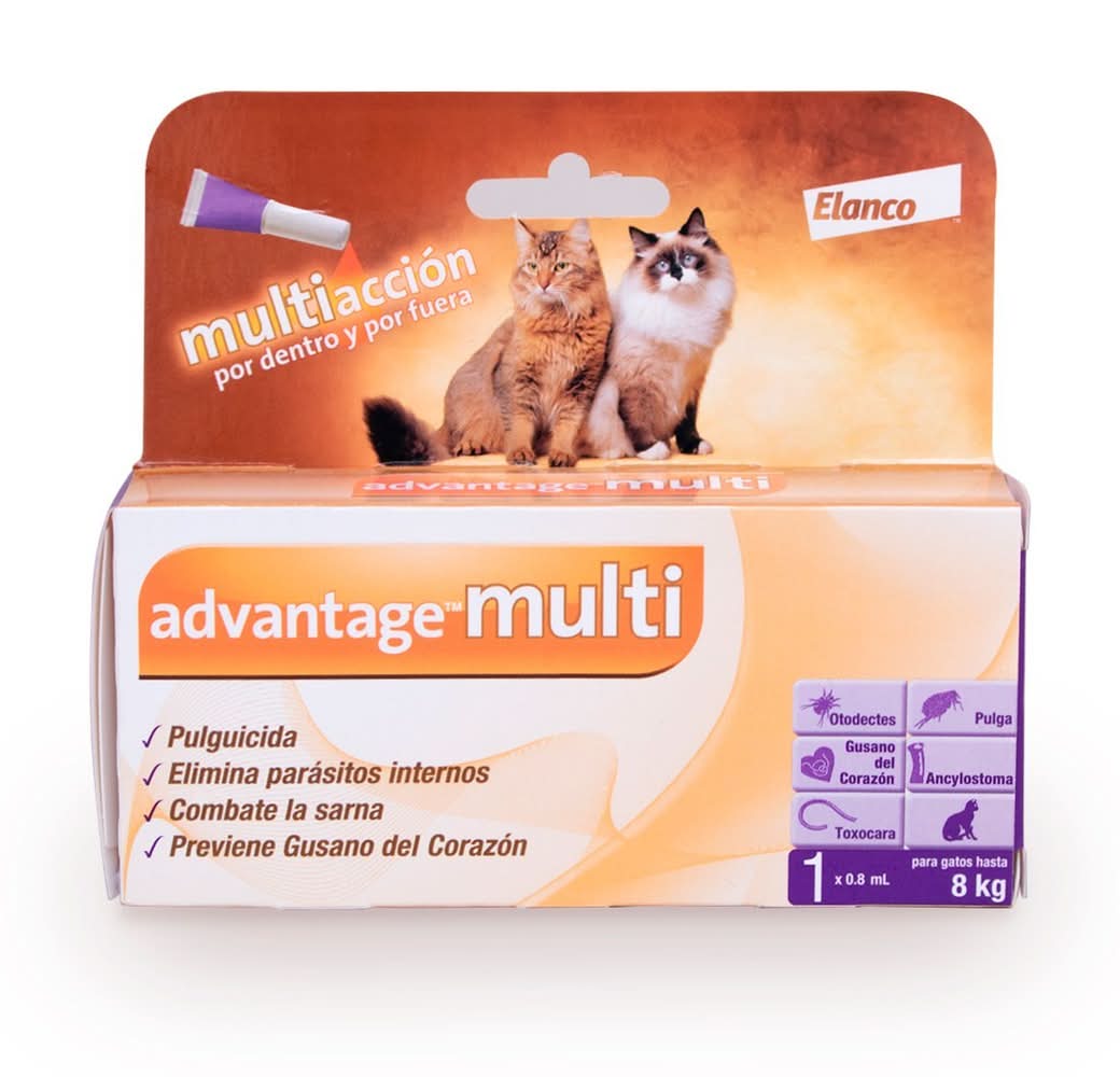 Advantage Multi · Pipeta antiparasitaria interna y externa para gatos, 4 a 8 kg (0,8 ml)