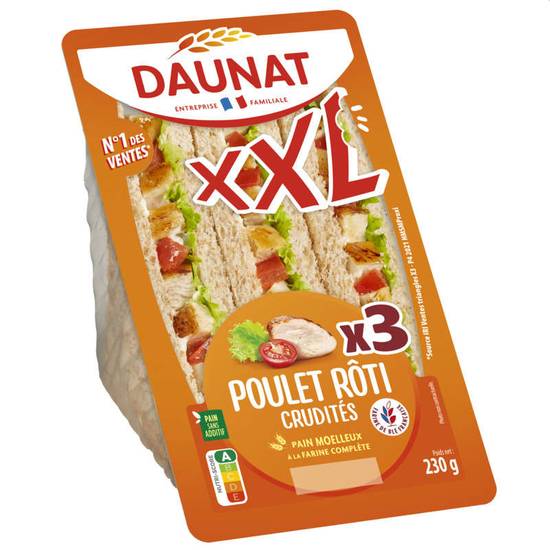 Daunat xxl sandwich poulet rôti crudités x3 230 g