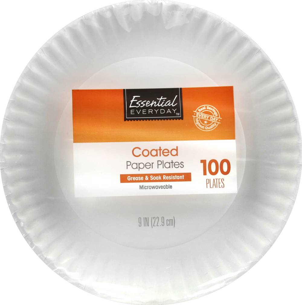 Essential Everyday 9 Inch Coated Dailyware Paper Plates (100 ct)