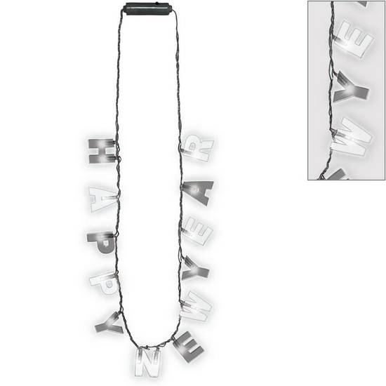 Light-Up Black Clear Happy New Year Necklace, 36in