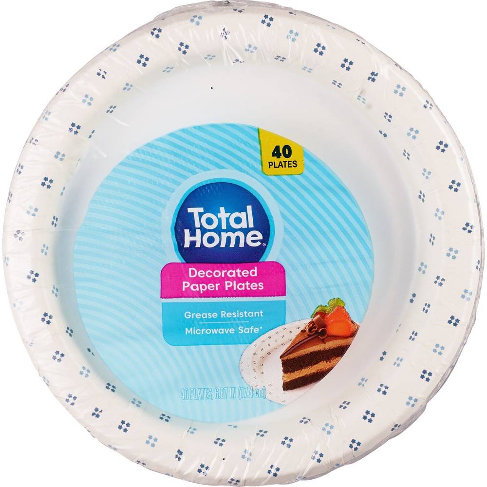 Total Home Decorated Paper Plates, 6.8 In, 40 Ct