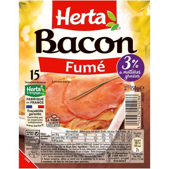 Bacon Superieur Fumé 15 tranches 150g HERTA