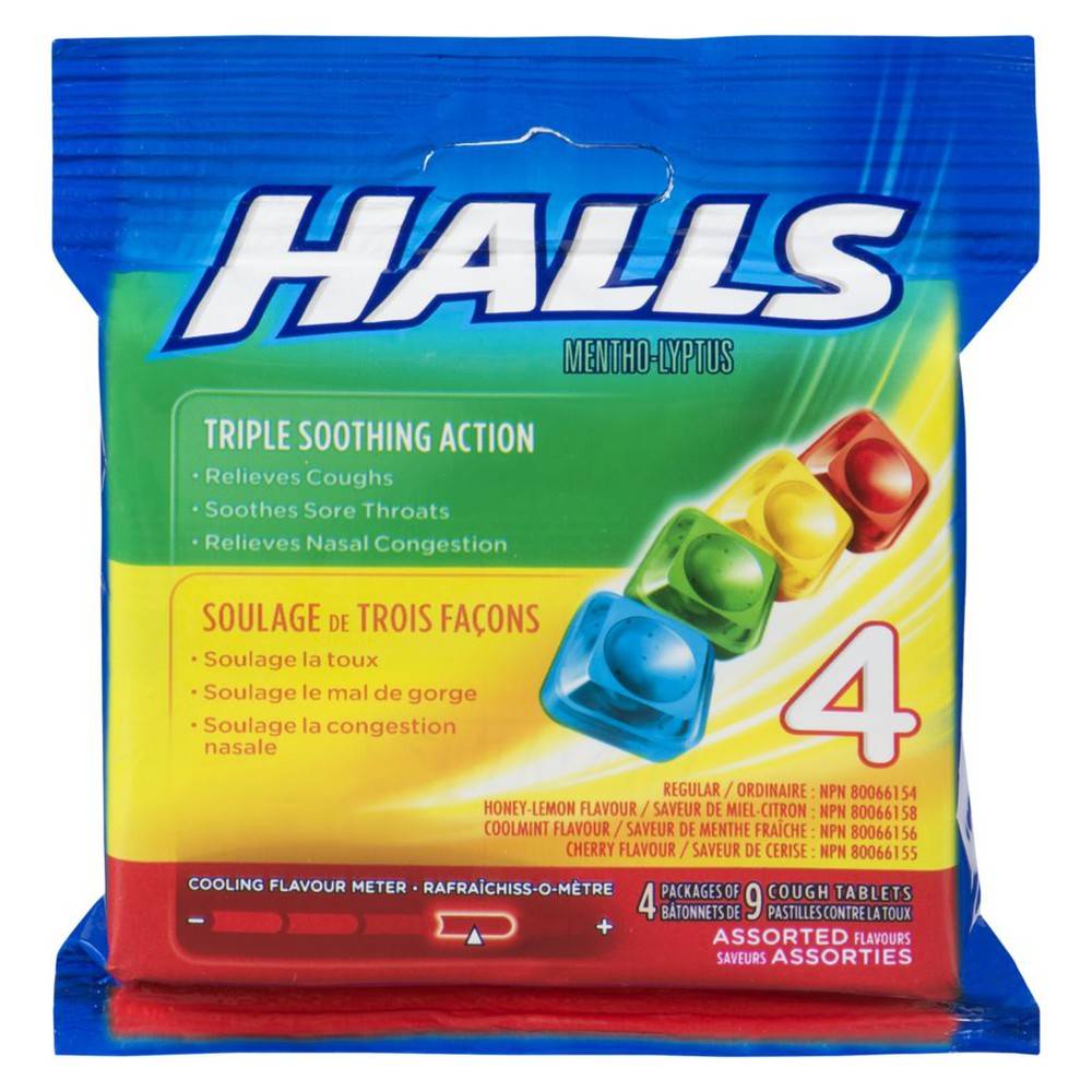 Halls pastilles contre la toux assorties (4 un) - mentho-lyptus cough tablets assorted (4 x 9 units)