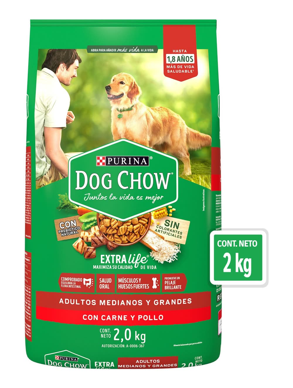 Dog Chow · Alimento extralife adultos medianos y grandes (2 kg)
