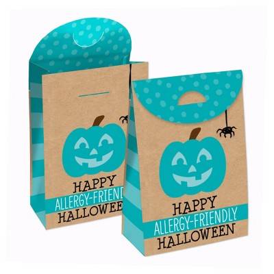 Big Dot of Happiness Teal Pumpkin - Halloween Allergy Friendly Trick or Trinket Gift Favor Bags - Party Goodie Boxes - Set of 12