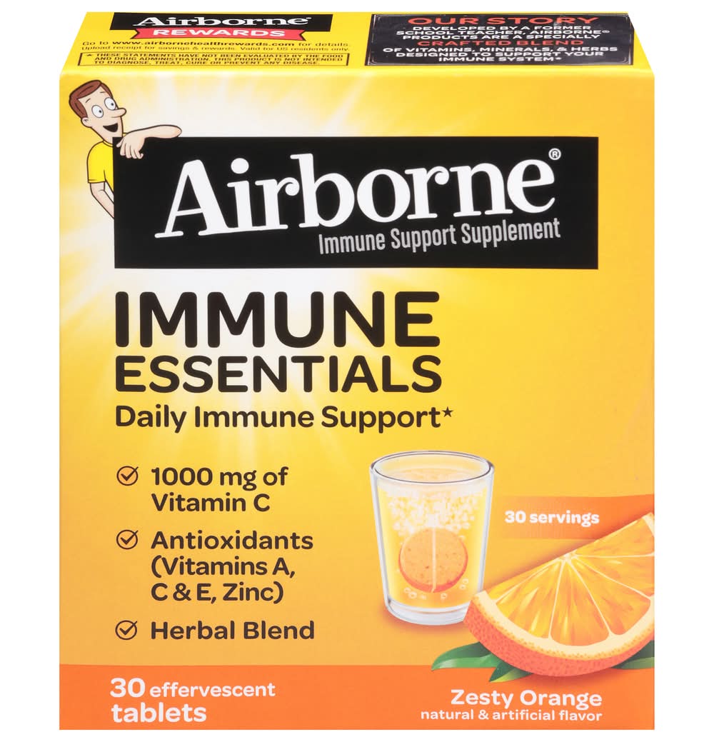 Airborne Immune Essentials Daily Immune Support Tablets, Zesty Orange (30 ct)