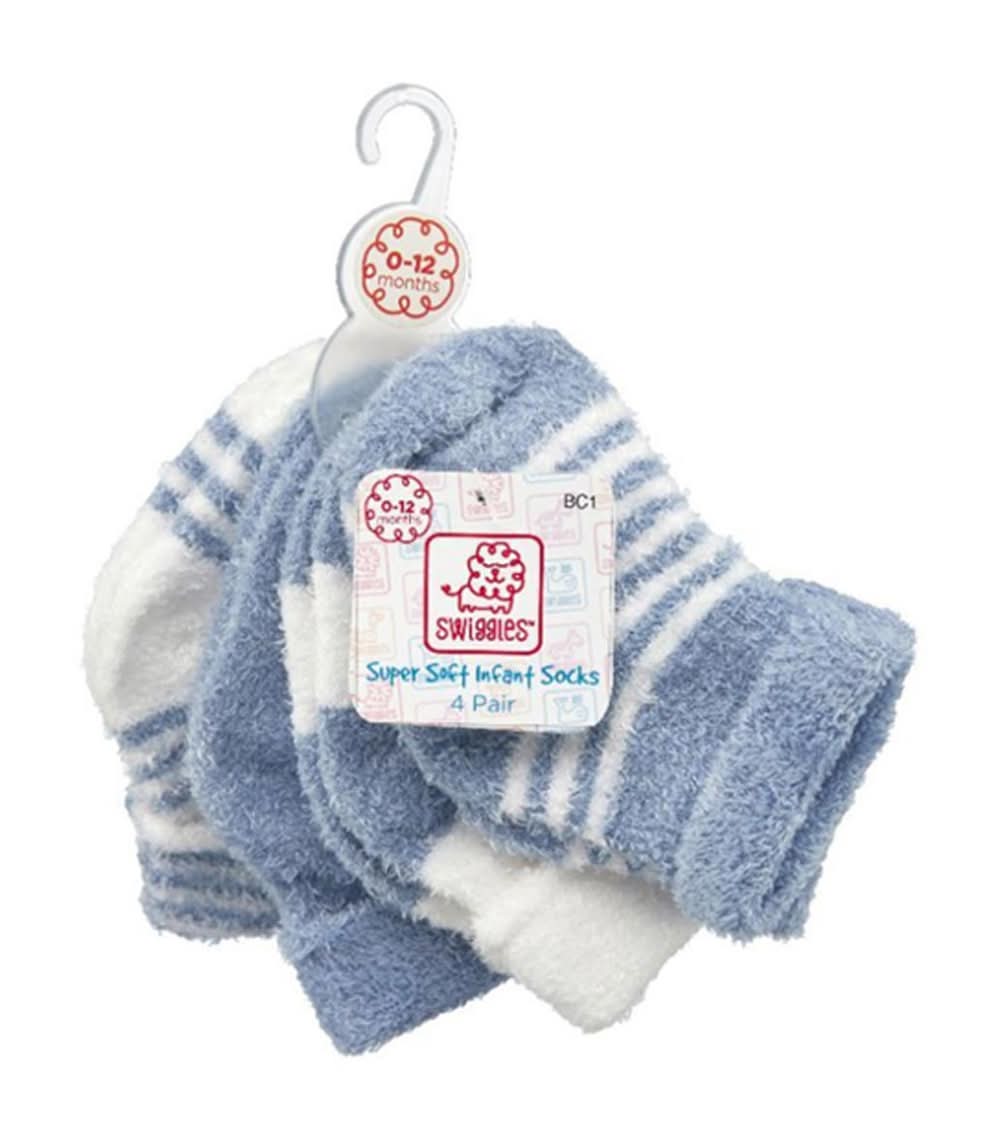 Swiggles Super Soft Infant Socks, 0-12 Months, Blue (4 ct)