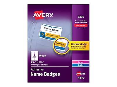 Avery Stick On Sticker Name Tags, White, 8 Badges/Sheet, 50 Sheets/Pk (85395)